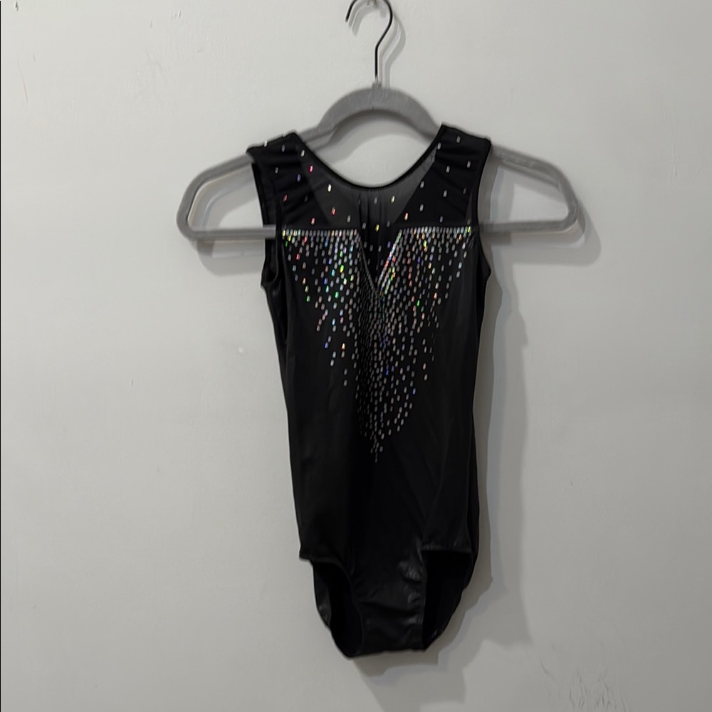 Sparkling Black Gymnastics Leotard with Sequin Embellishments